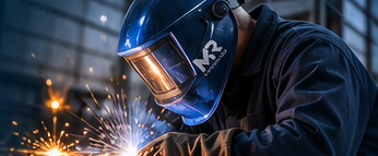 Imagem ilustrativa de profissional executando soldagem com equipamentos de proteção.
