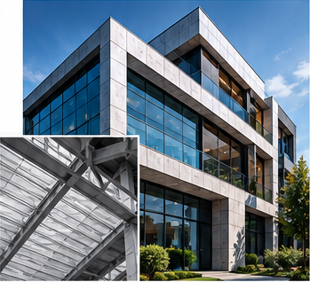Composição de arquitetura contemporânea e estrutura de cobertura.